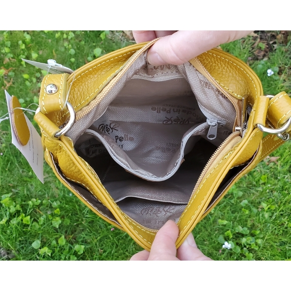 Mustard Yellow Pebbled Leather Small Crossbody Bag - Picture 4 of 11